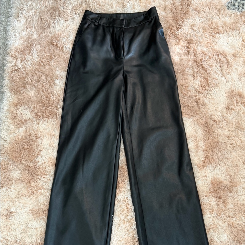INC International Concepts Black Faux Leather Wide-Leg Trousers